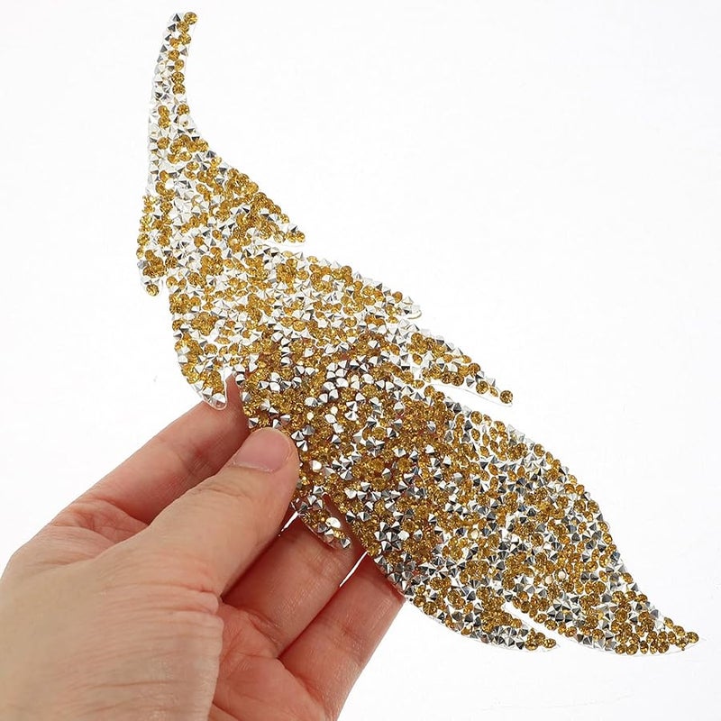 Yellow Crystal Leaf Shaped Iron On Patch For Clothing DIY Sewing Craft - Image 4